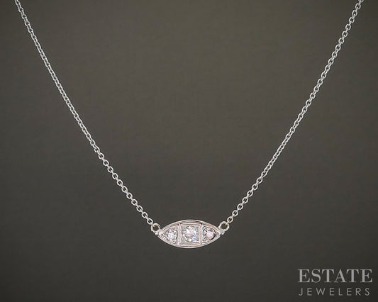 Antique Art Deco 14k White Gold OEC Natural .24ctw Diamond Necklace 2.1g p24313