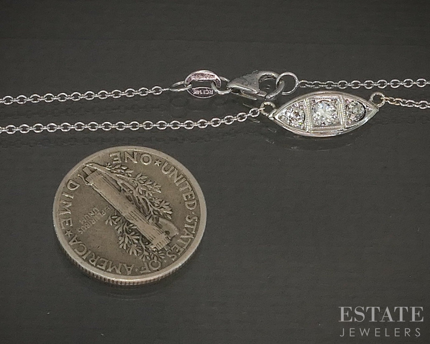 Antique Art Deco 14k White Gold OEC Natural .24ctw Diamond Necklace 2.1g p24313