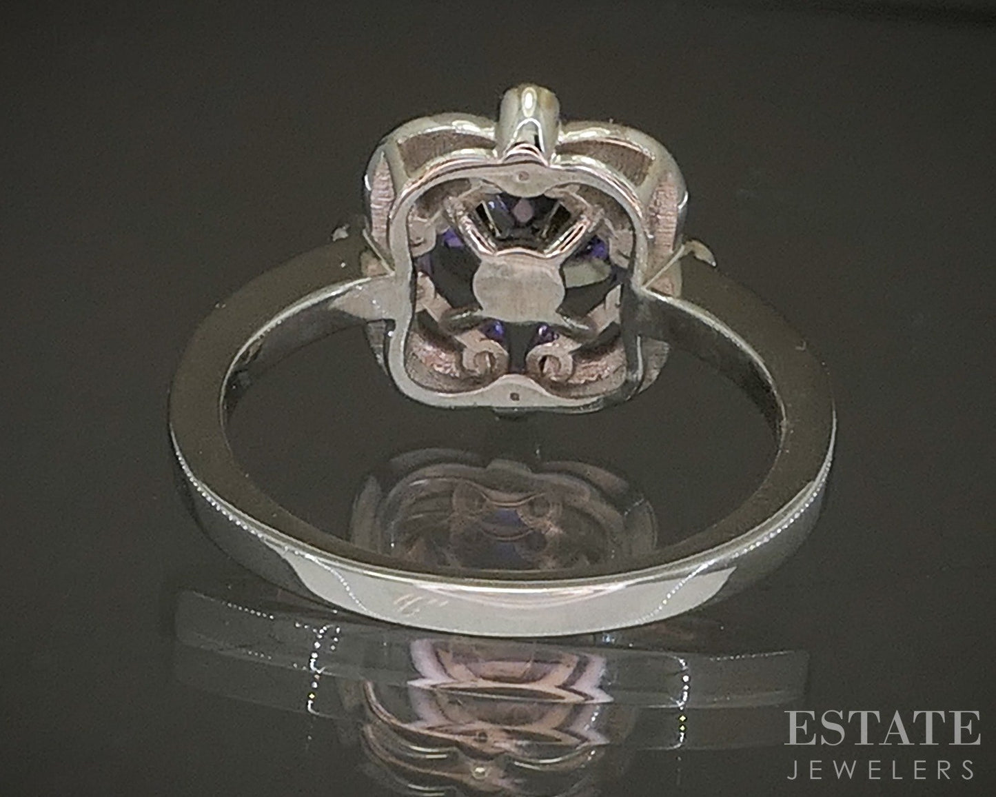 14k White Gold Round 1.05ct Natural Amethyst & Diamond Ring 4.6g p24312