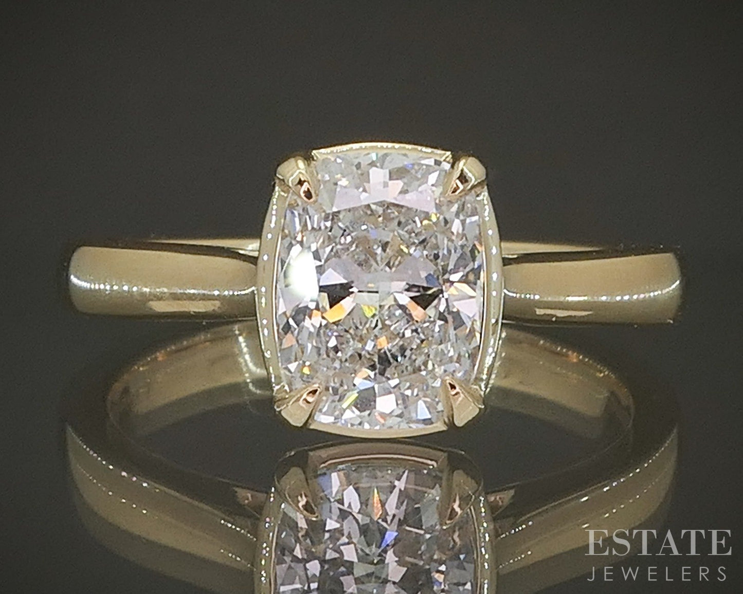 14k Yellow Gold IGI Cushion Lab Created 1.57ct Diamond Solitaire Ring 4g p24347