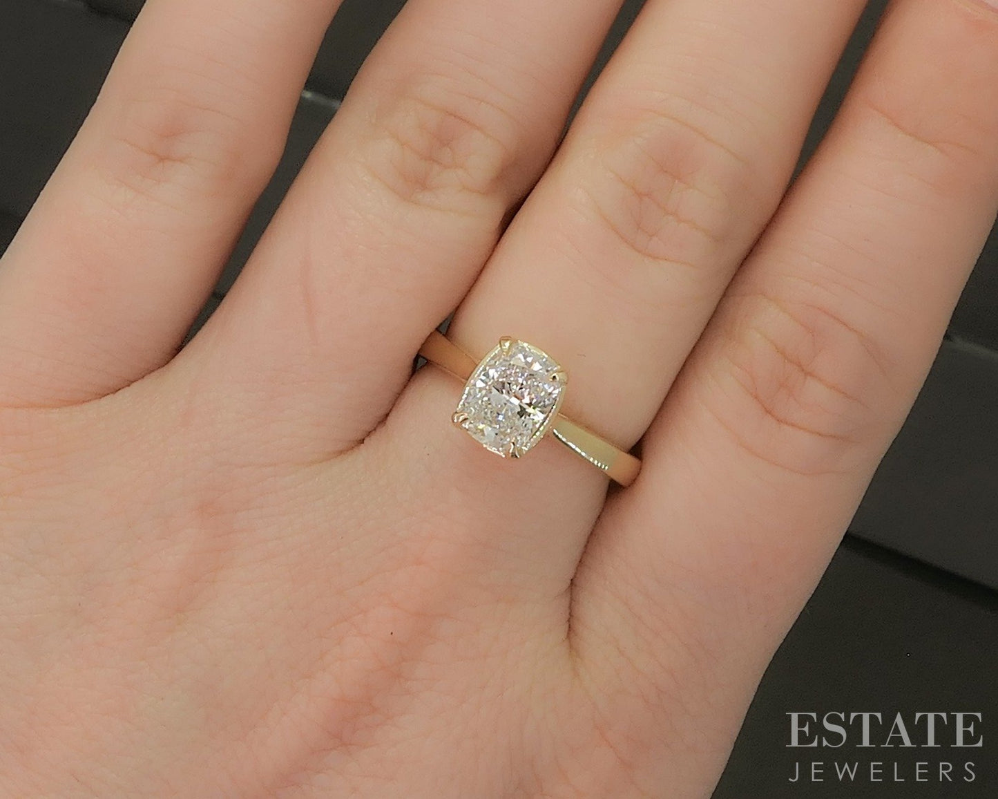 14k Yellow Gold IGI Cushion Lab Created 1.57ct Diamond Solitaire Ring 4g p24347