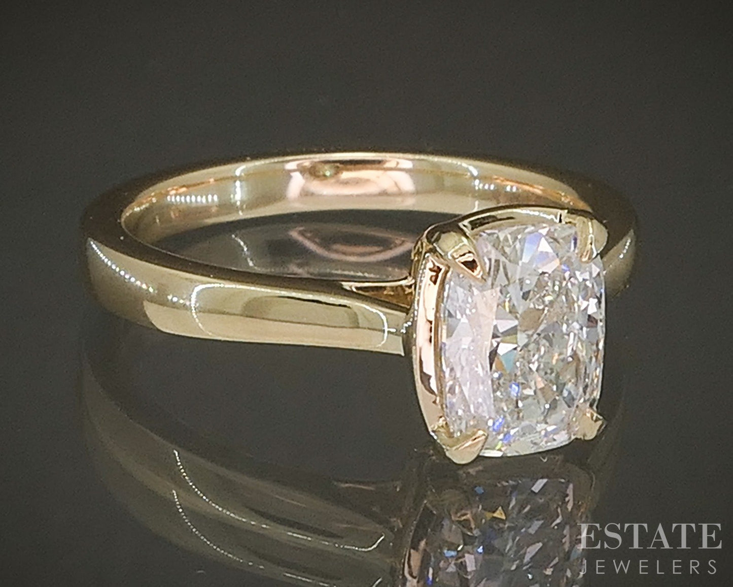 14k Yellow Gold IGI Cushion Lab Created 1.57ct Diamond Solitaire Ring 4g p24347