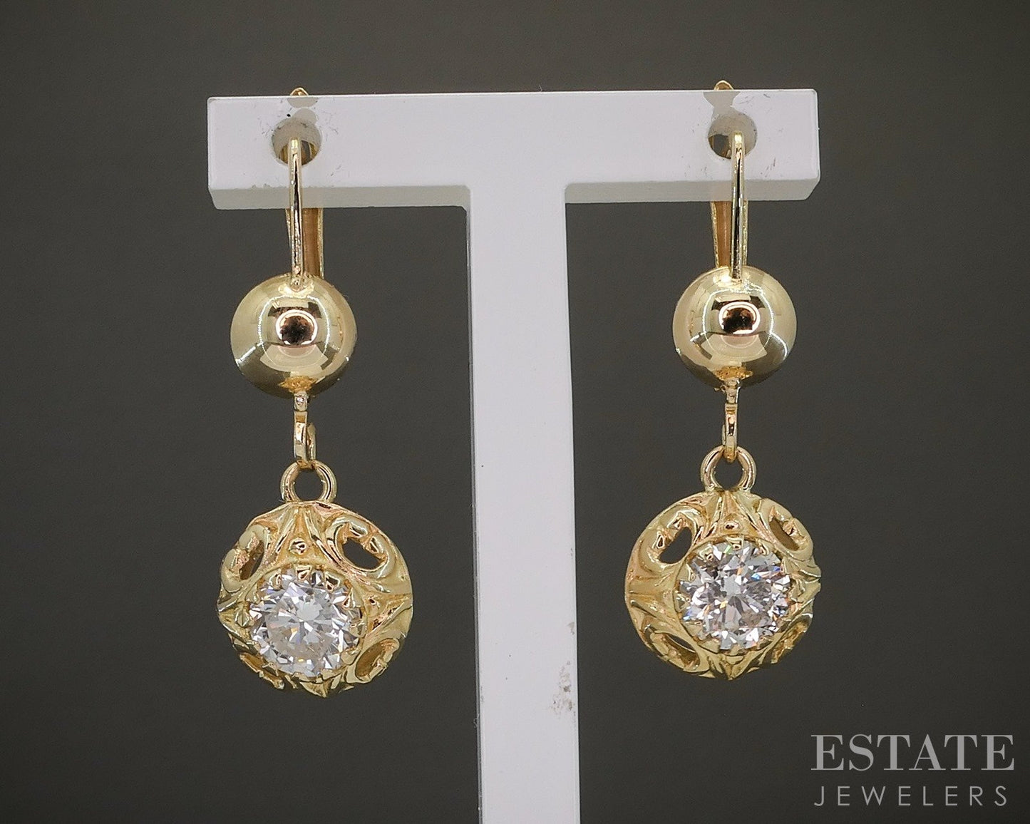 Vintage 18k Yellow Gold Natural 1.42ctw Diamond Leverback Earrings 3.2g p22480