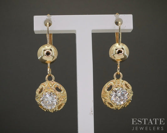 Vintage 18k Yellow Gold Natural 1.42ctw Diamond Leverback Earrings 3.2g p22480