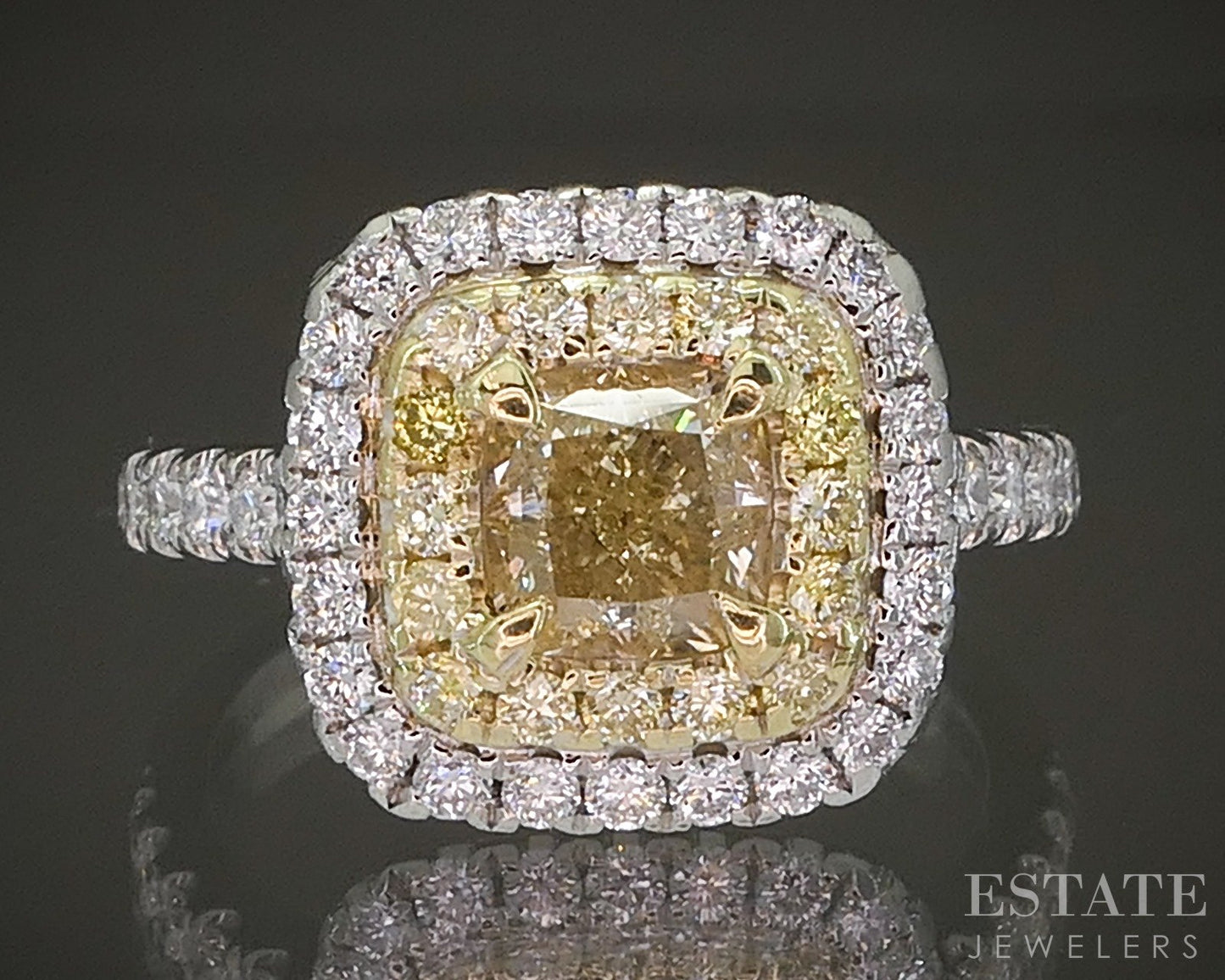 Platinum & 18k Natural 1.46ctw Fancy Yellow Diamond Engagement Ring 7g p22028