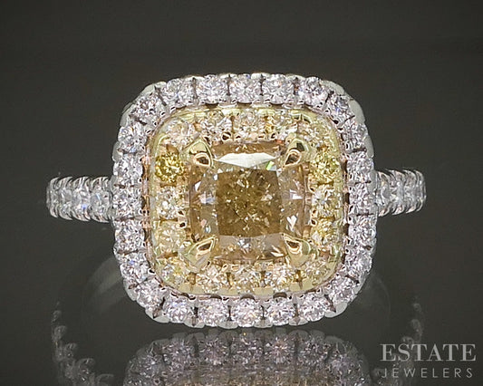 Platinum & 18k Natural 1.46ctw Fancy Yellow Diamond Engagement Ring 7g p22028