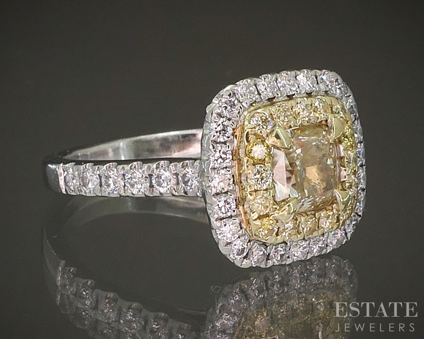 Platinum & 18k Natural 1.46ctw Fancy Yellow Diamond Engagement Ring 7g p22028