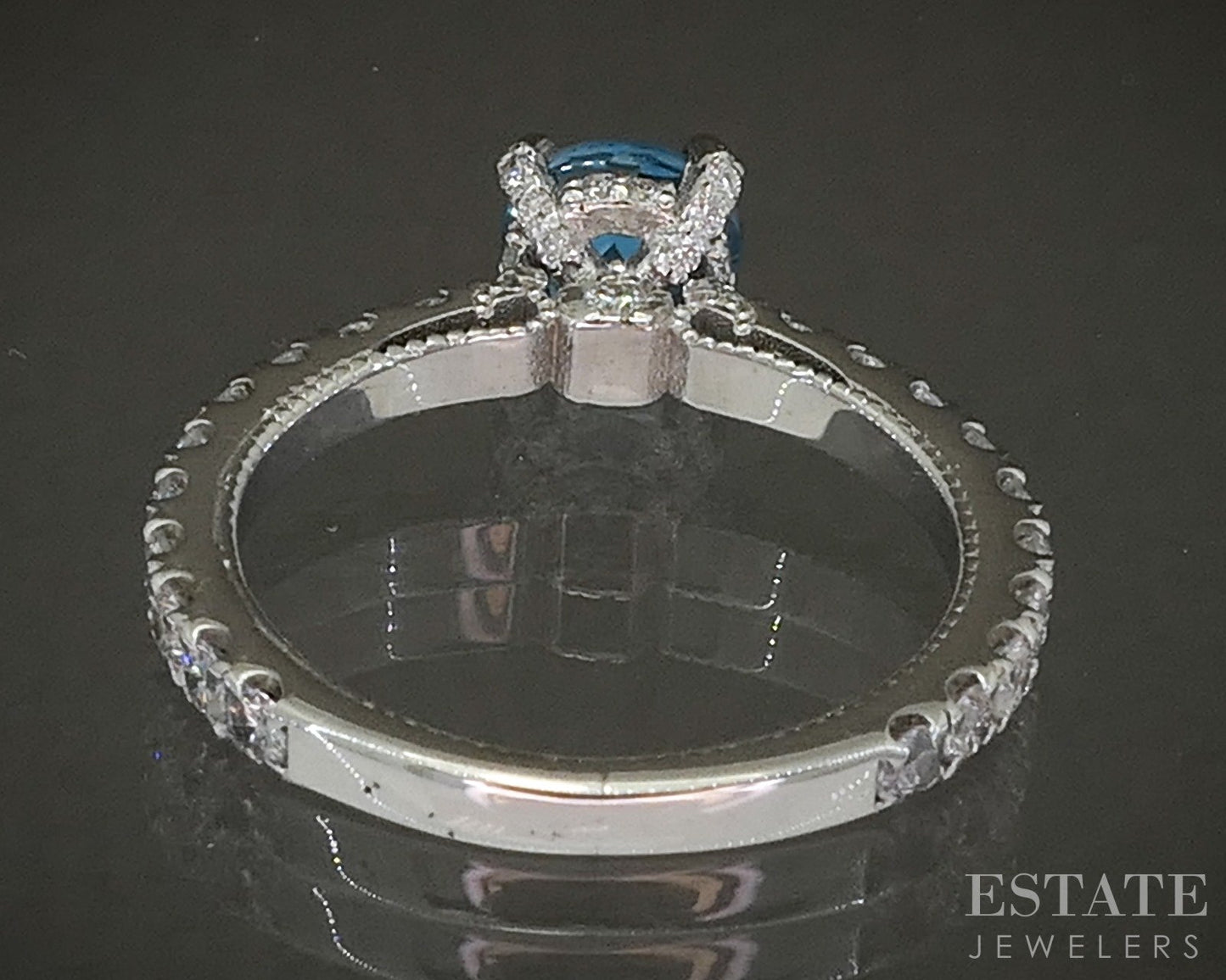 14k White Gold Round 1.19ct Natural Blue Topaz & Diamond Ring 2.7g p24375