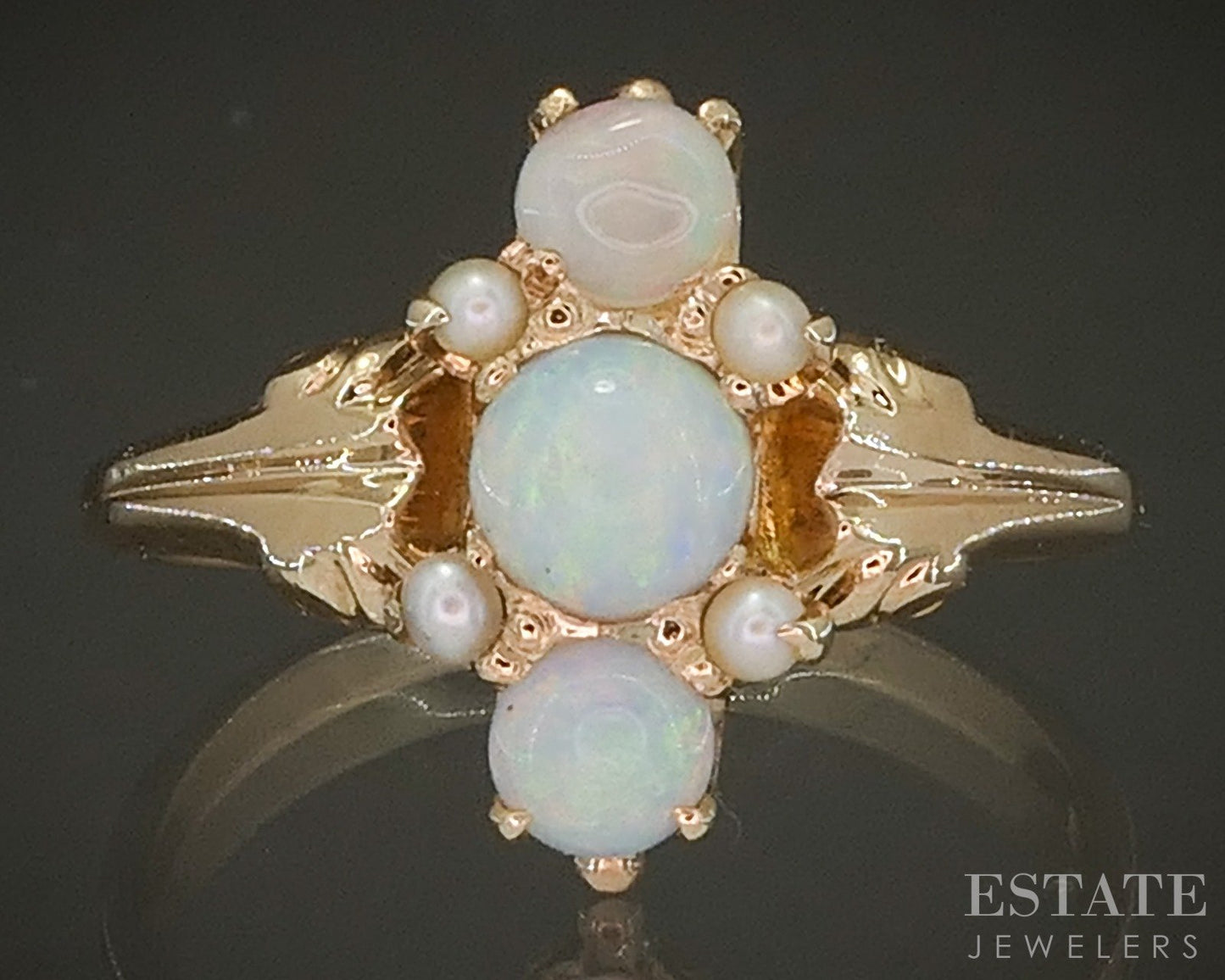 Antique Victorian 10k Yellow Gold Natural Opal & Seed Pearl Ring 2.2g p20808