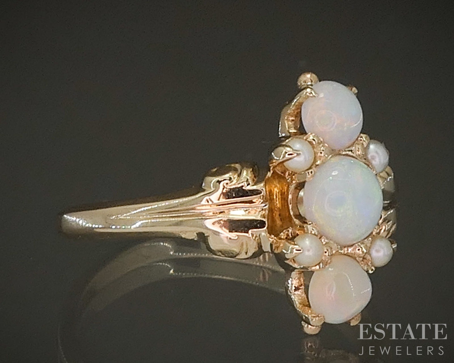Antique Victorian 10k Yellow Gold Natural Opal & Seed Pearl Ring 2.2g p20808