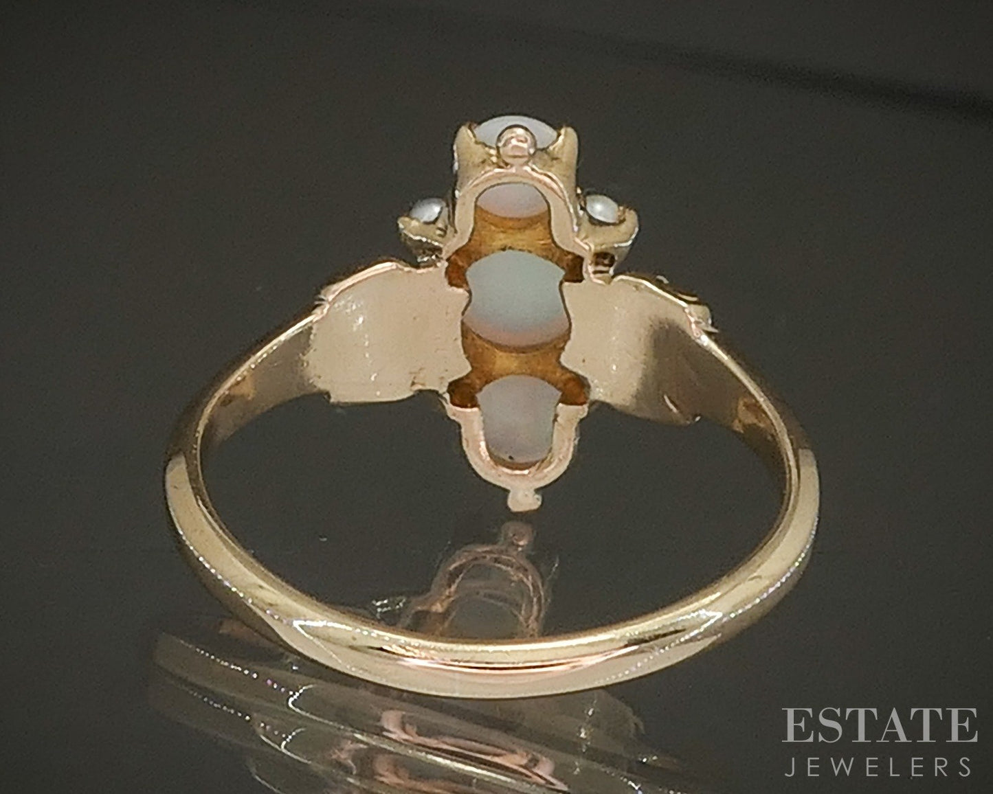 Antique Victorian 10k Yellow Gold Natural Opal & Seed Pearl Ring 2.2g p20808
