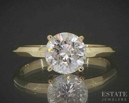 14k Yellow Gold Round Natural 1.00ct Diamond Solitaire Engagement Ring p24378