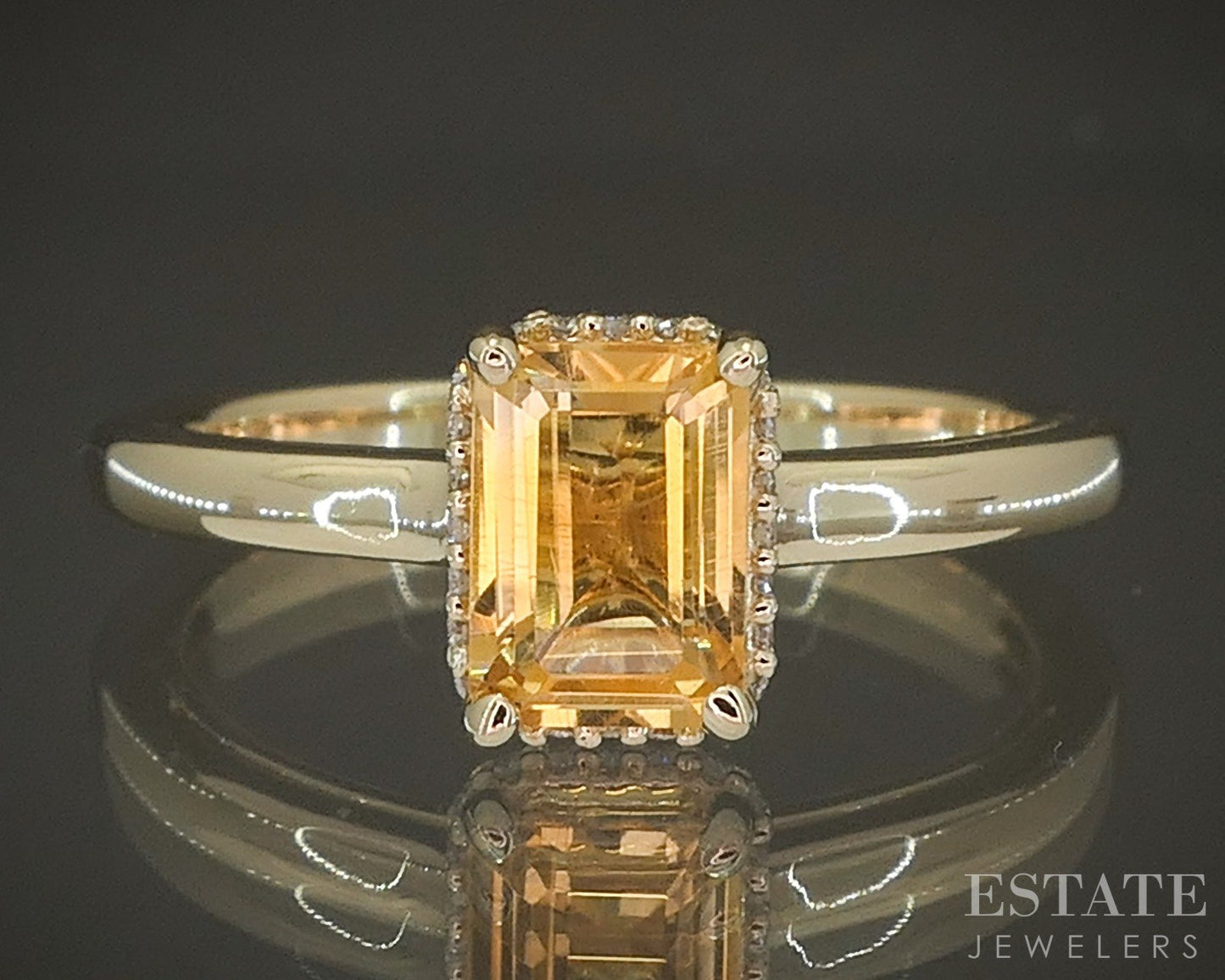 14k Yellow Gold Emerald .95ct Natural Citrine & Diamond Ring 3.5g p24299