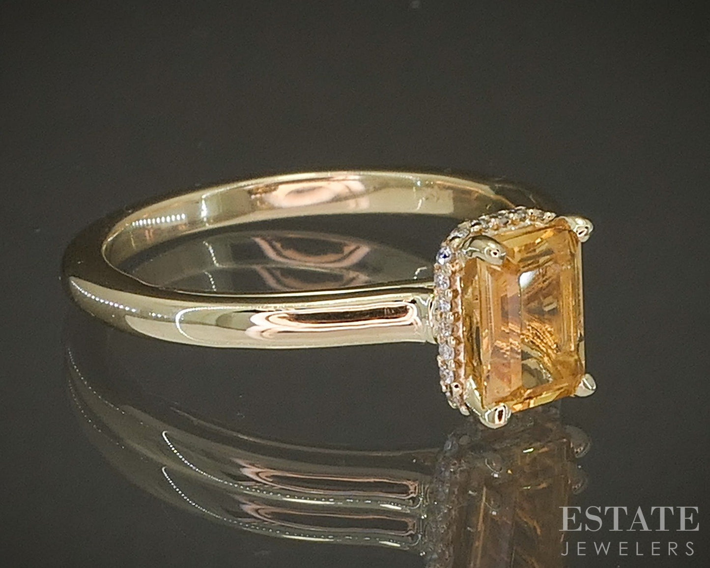 14k Yellow Gold Emerald .95ct Natural Citrine & Diamond Ring 3.5g p24299