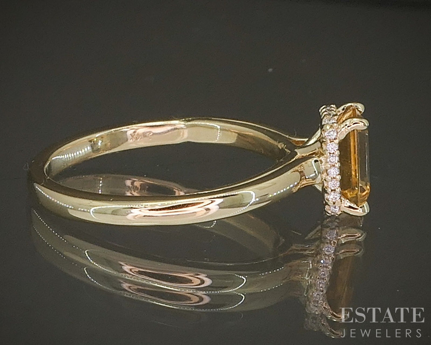 14k Yellow Gold Emerald .95ct Natural Citrine & Diamond Ring 3.5g p24299