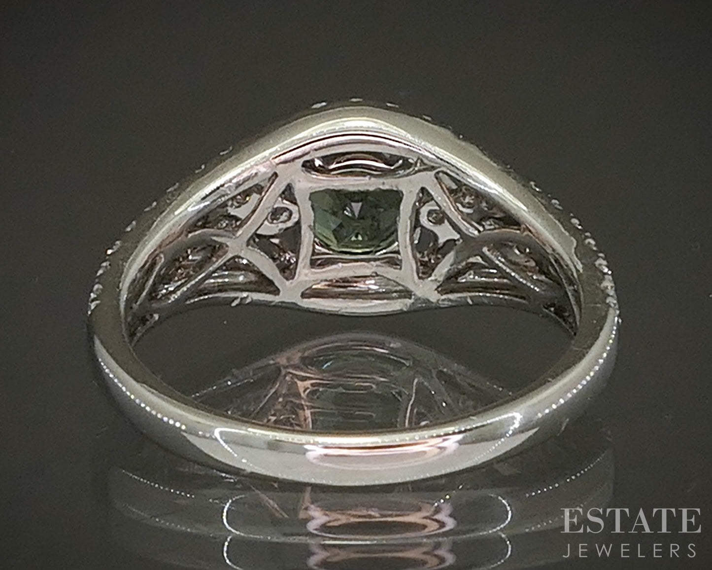 18k White Gold Round .72ct Natural Green Tourmaline & Diamond Ring 4g p24342