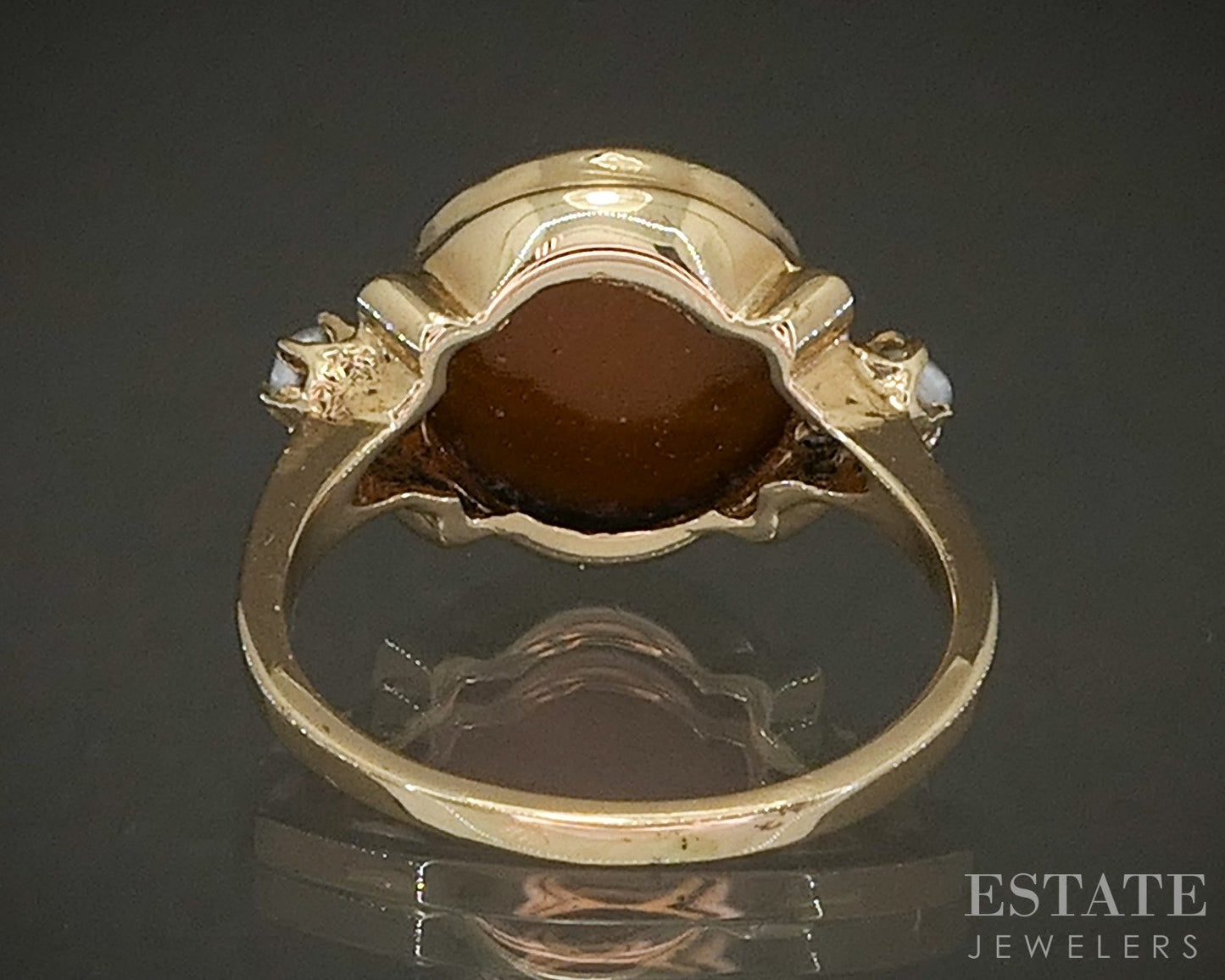 Antique Victorian 14k Yellow Gold Carnelian & Seed Pearl Ring 4.5g p62205