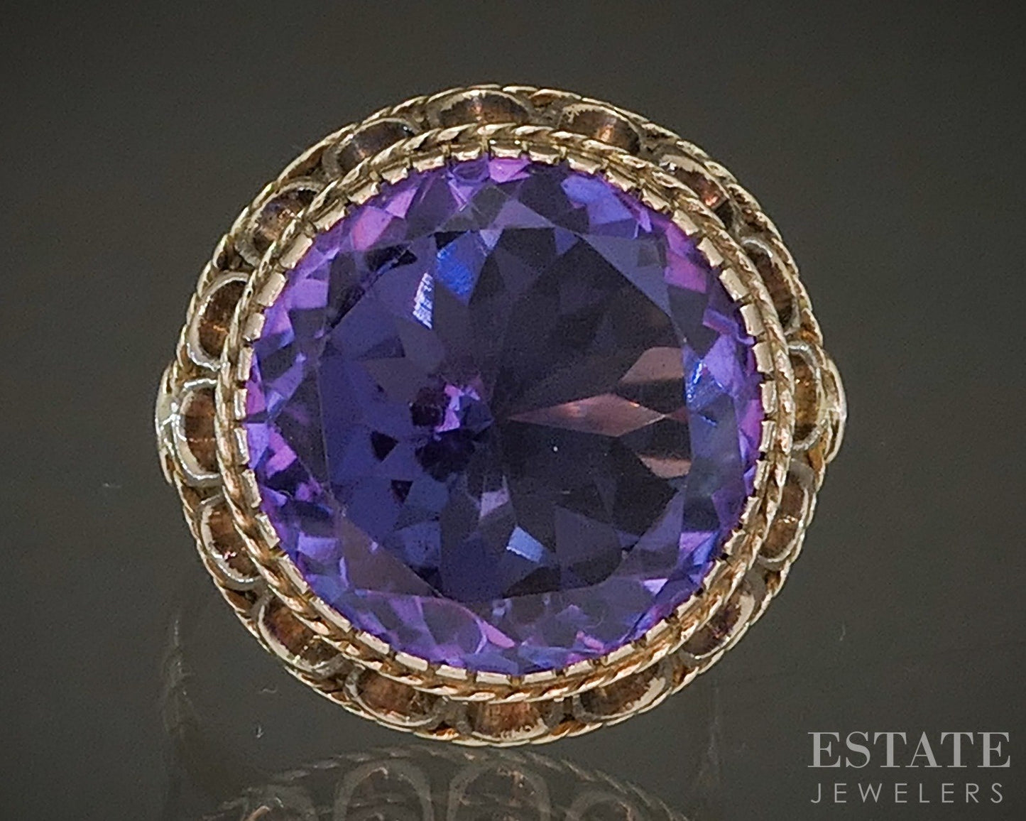 Antique 14k Yellow Gold 15mm Color Changing Sapphire Solitaire Ring 9g p59184