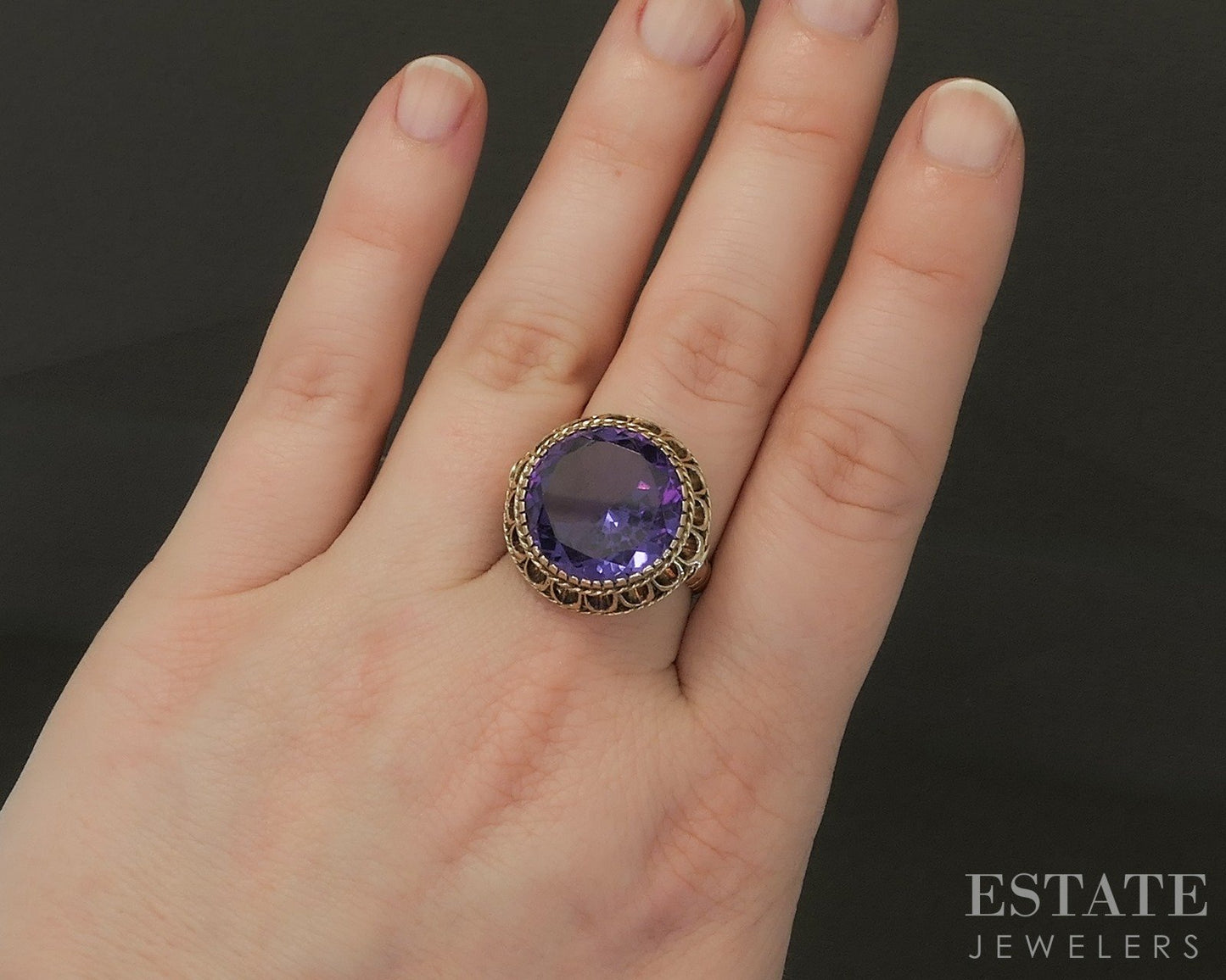 Antique 14k Yellow Gold 15mm Color Changing Sapphire Solitaire Ring 9g p59184