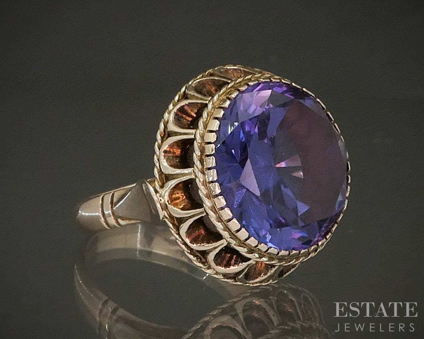 Antique 14k Yellow Gold 15mm Color Changing Sapphire Solitaire Ring 9g p59184