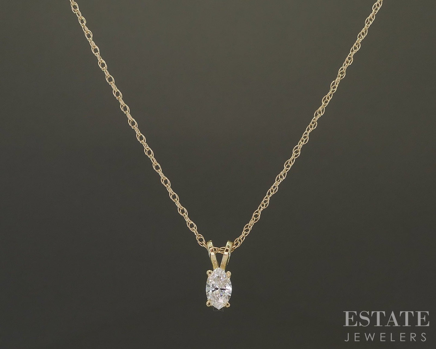 14k Yellow Gold Marquise .18ct Diamond Solitaire Necklace 1.2g 18"L p23325