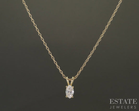 14k Yellow Gold Marquise .18ct Diamond Solitaire Necklace 1.2g 18"L p23325
