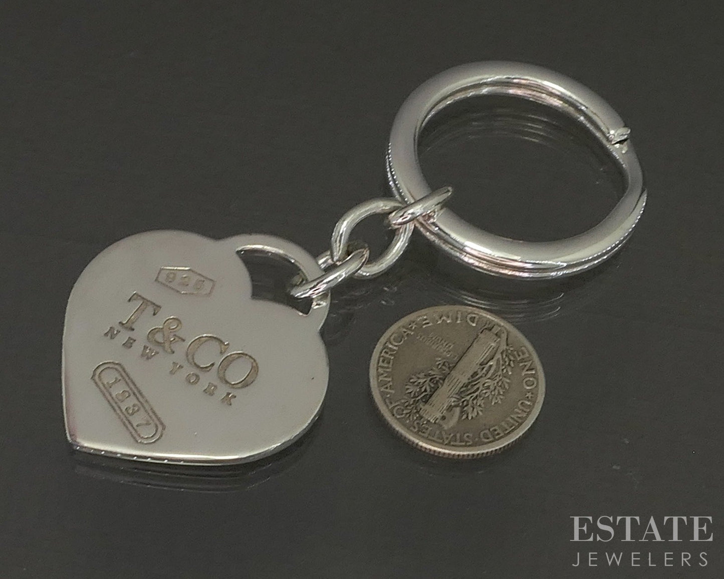 Sterling Silver Tiffany & Co. 1837 Heart Keyring Keychain 19.3g p23049