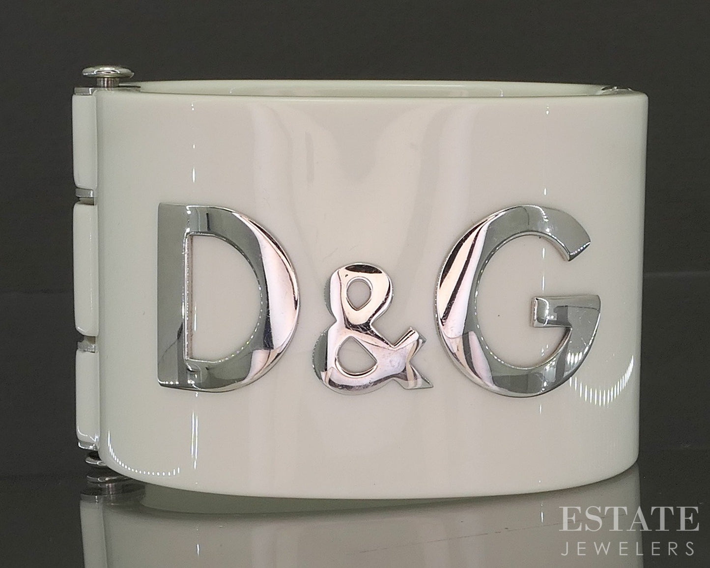 Dolce & Gabbana Large White Resin Hinged Bangle Bracelet p23169