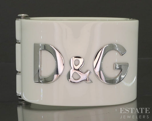 Dolce & Gabbana Large White Resin Hinged Bangle Bracelet p23169