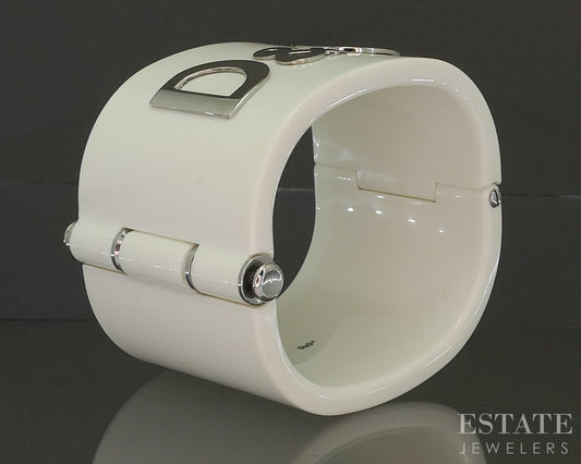 Dolce & Gabbana Large White Resin Hinged Bangle Bracelet p23169