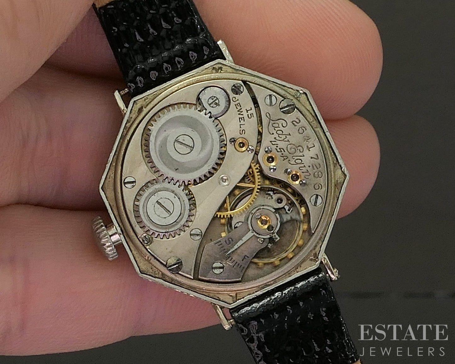 Antique Art Deco 14k White Gold Elgin Engraved Ladies Watch p21445