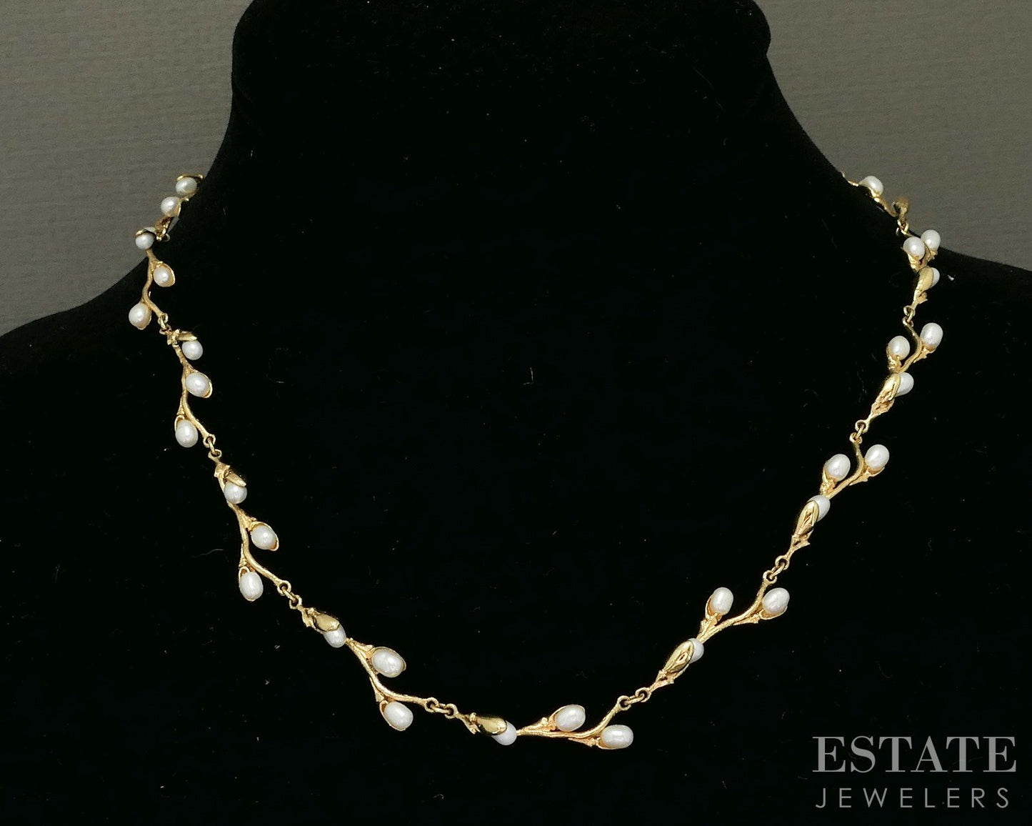 14k Yellow Gold Freshwater Pearl Vine Branch Link Necklace 15.1g 18"L p23008