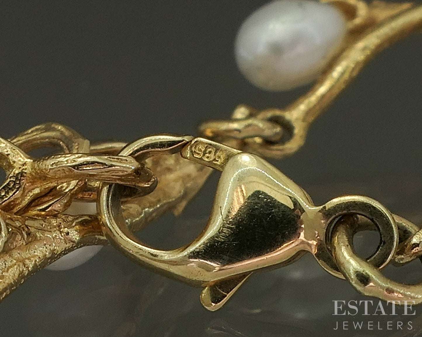 14k Yellow Gold Freshwater Pearl Vine Branch Link Necklace 15.1g 18"L p23008