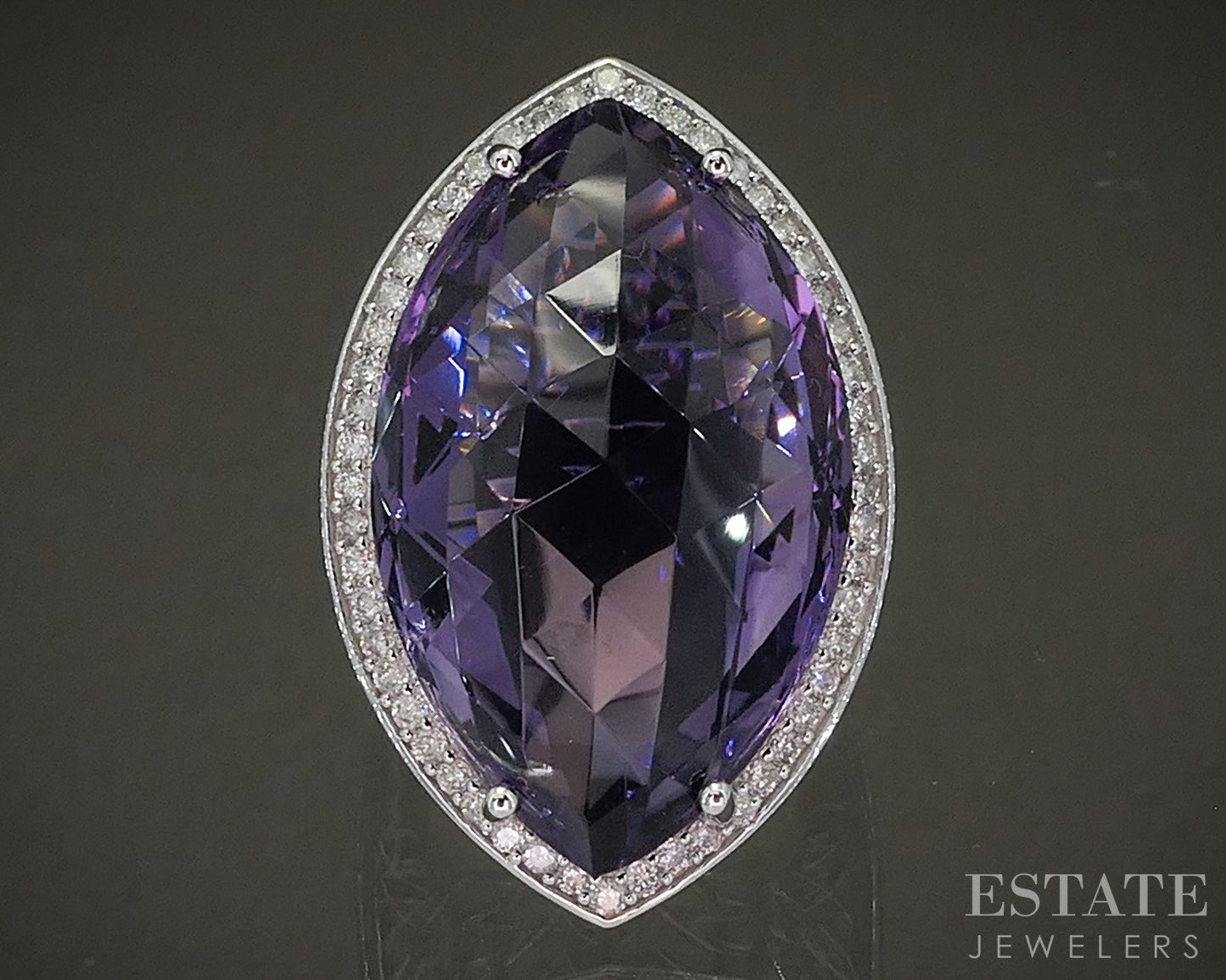 14k White Gold Fantasy Cut Natural Amethyst & Diamond Cocktail Ring 7.1g p22959