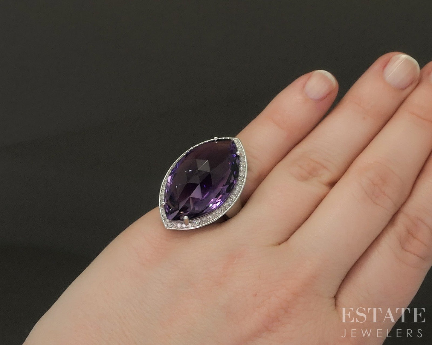 14k White Gold Fantasy Cut Natural Amethyst & Diamond Cocktail Ring 7.1g p22959