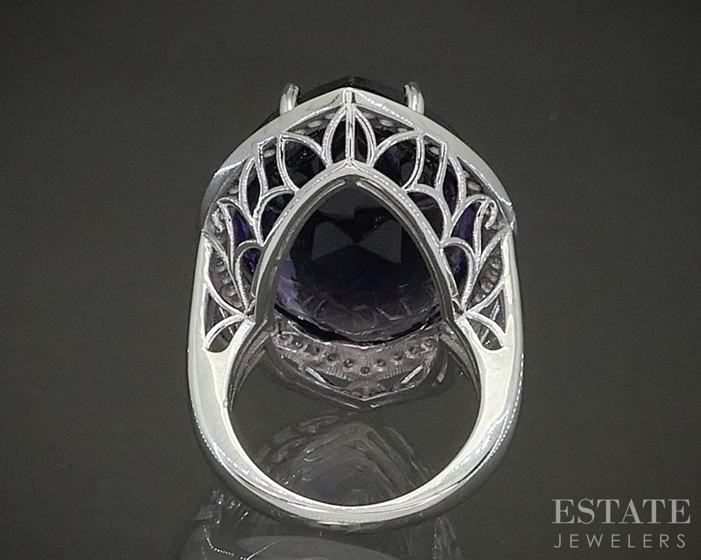 14k White Gold Fantasy Cut Natural Amethyst & Diamond Cocktail Ring 7.1g p22959
