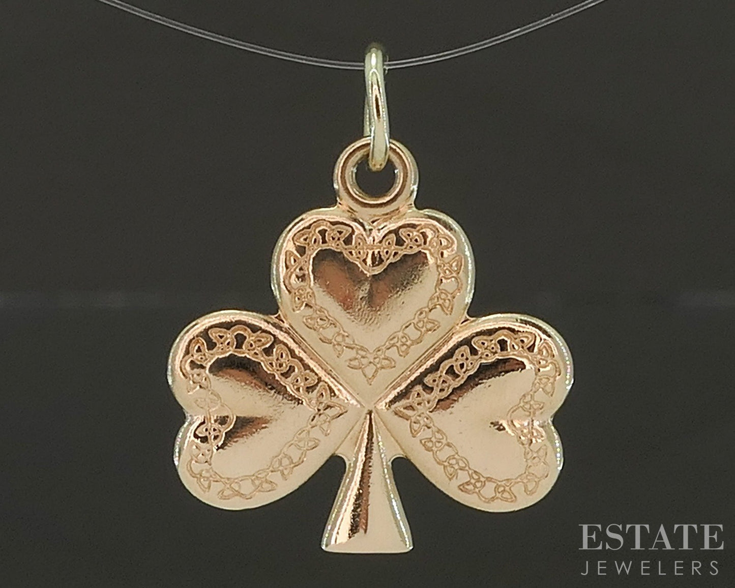 Vintage 14k Yellow Gold Ireland 3-Leaf Clover Heart Charm 2.9g p22648