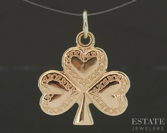 Vintage 14k Yellow Gold Ireland 3-Leaf Clover Heart Charm 2.9g p22648