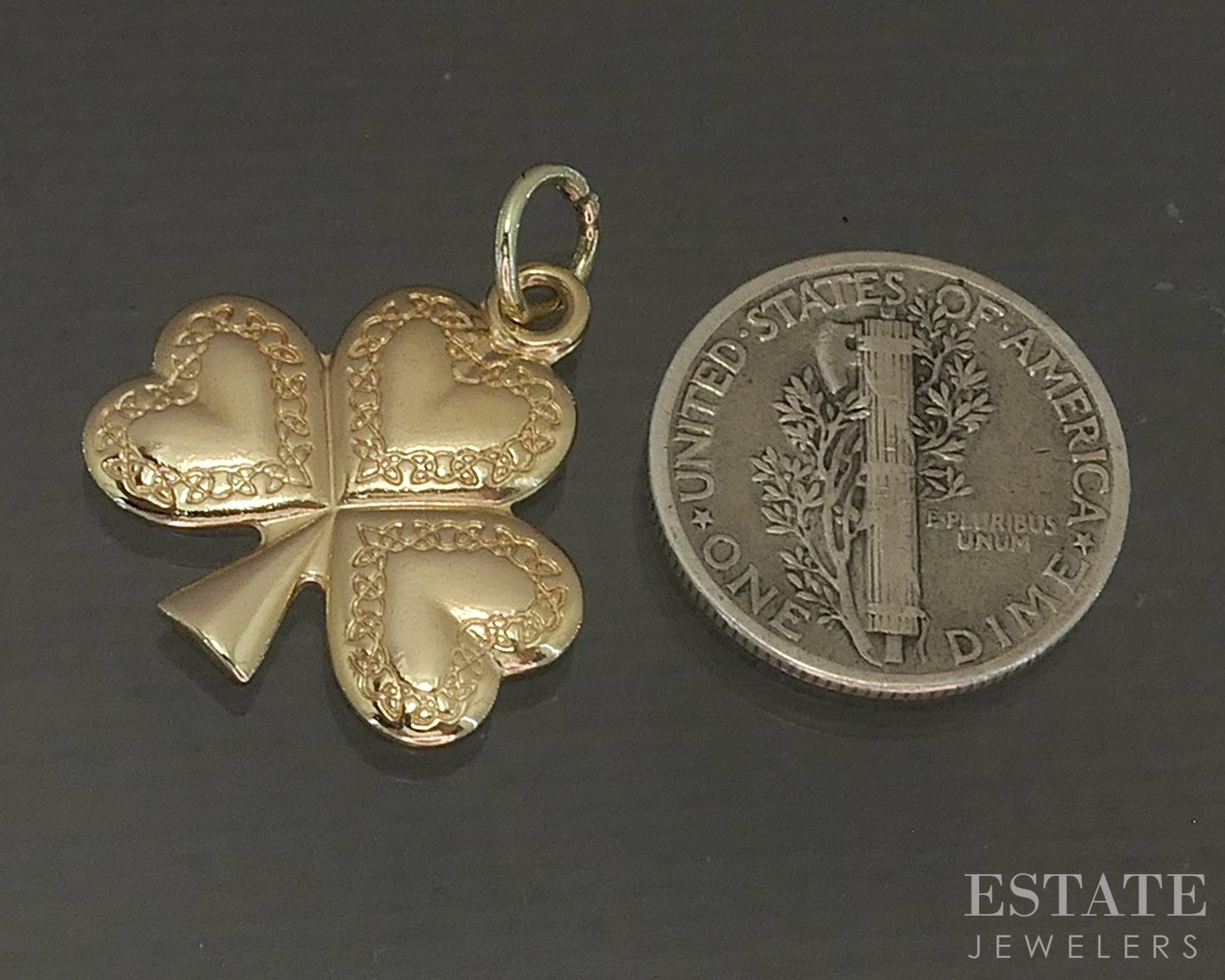 Vintage 14k Yellow Gold Ireland 3-Leaf Clover Heart Charm 2.9g p22648