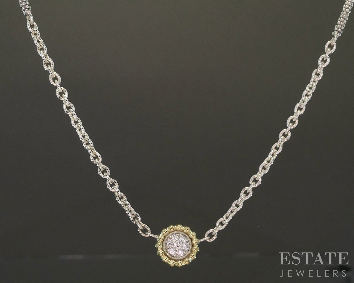 18k & Sterling LAGOS Lux Caviar Natural Diamond Flower Necklace 6.5g p23167