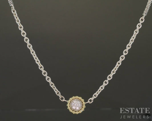 18k & Sterling LAGOS Lux Caviar Natural Diamond Flower Necklace 6.5g p23167