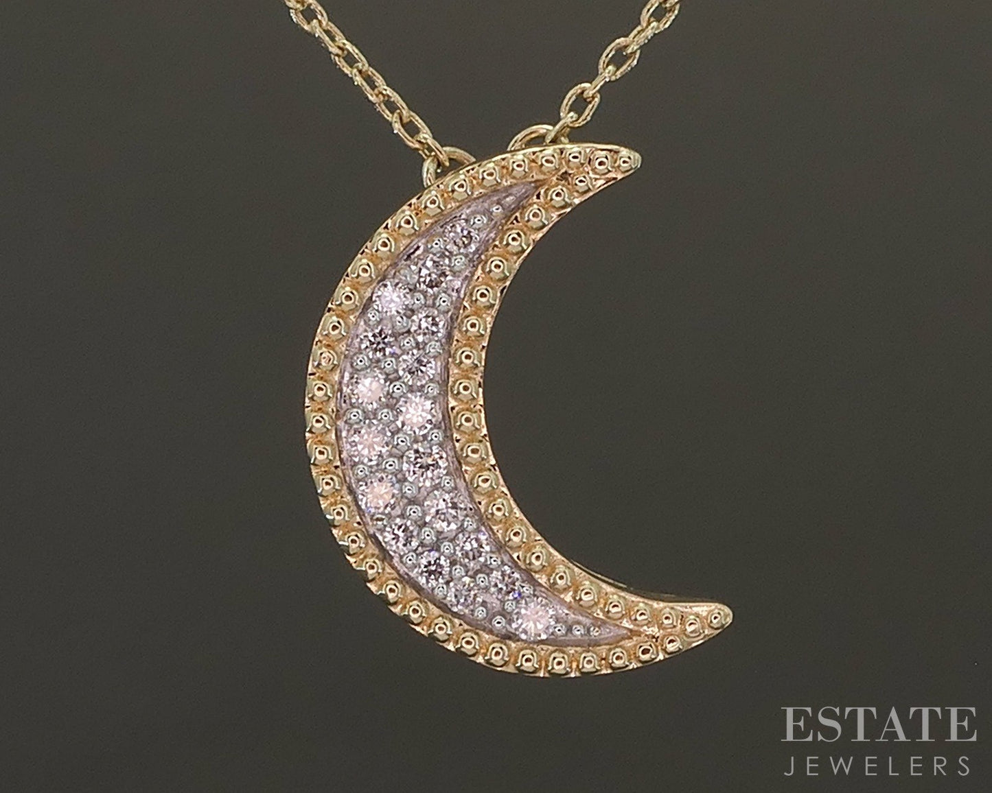 14k Yellow Gold Natural Diamond Crescent Moon Ladies Necklace 2.2g 20"L p23454