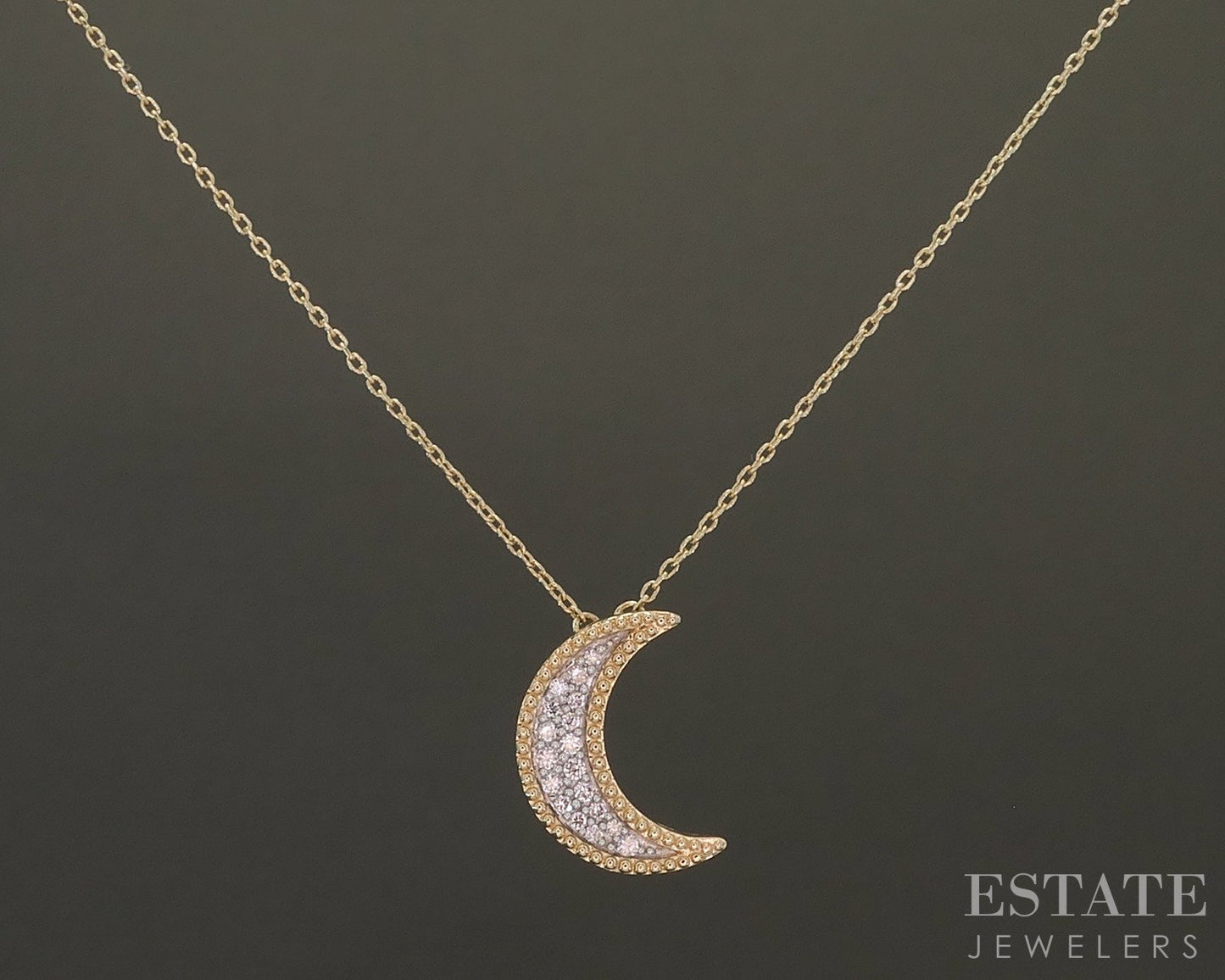 14k Yellow Gold Natural Diamond Crescent Moon Ladies Necklace 2.2g 20"L p23454