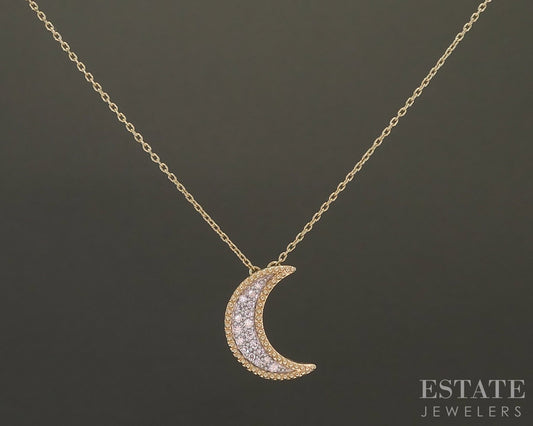 14k Yellow Gold Natural Diamond Crescent Moon Ladies Necklace 2.2g 20"L p23454