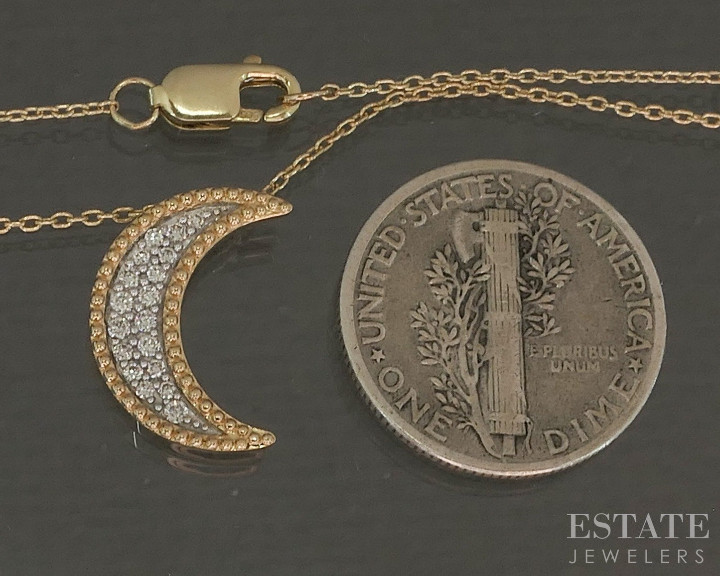 14k Yellow Gold Natural Diamond Crescent Moon Ladies Necklace 2.2g 20"L p23454