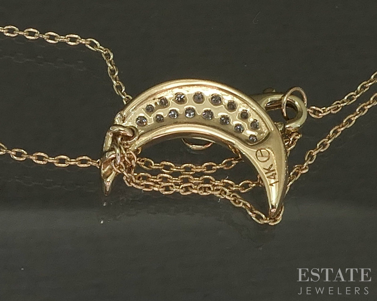 14k Yellow Gold Natural Diamond Crescent Moon Ladies Necklace 2.2g 20"L p23454