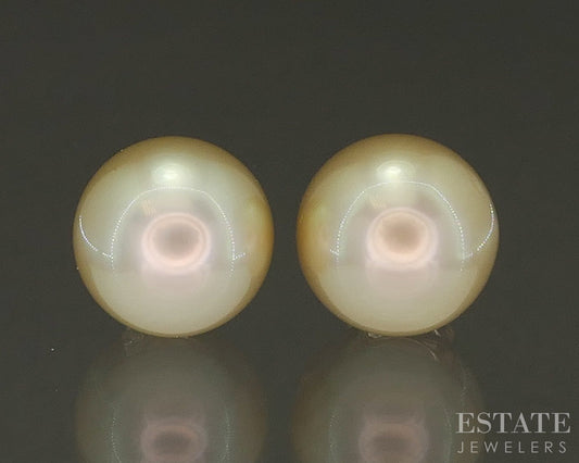 14k Yellow Gold 10mm Golden Cultured South Sea Pearl Stud Earrings p23577