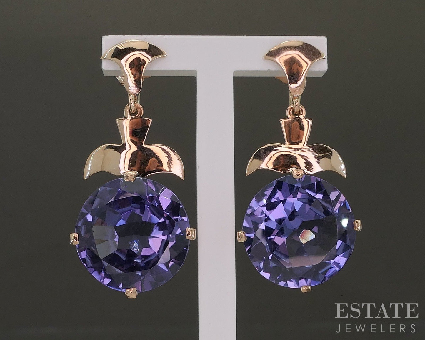 Antique 9k Rose Gold 15mm Color Changing Sapphire Dangle Earrings 8.4g p23202