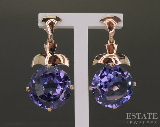 Antique 9k Rose Gold 15mm Color Changing Sapphire Dangle Earrings 8.4g p23202