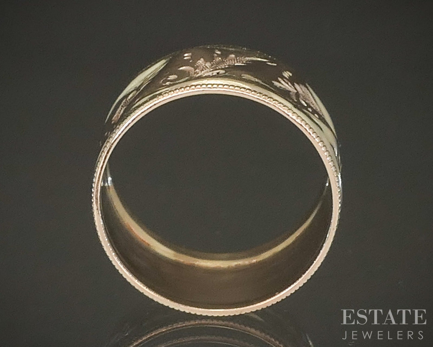 Antique Victorian 10k Yellow Gold 11mm Floral Leafy Cigar Band Ring 4.3g p22750